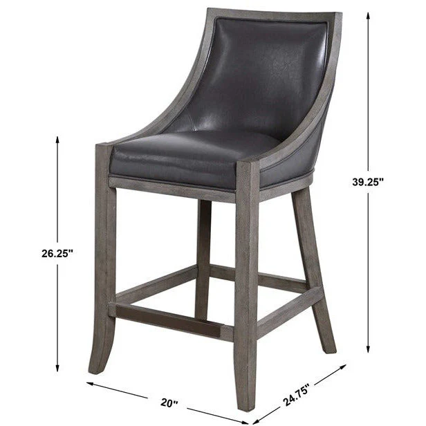 Uttermost Elowen Steel Gray Faux Leather Counter Stool With Wood Frame - Image 8