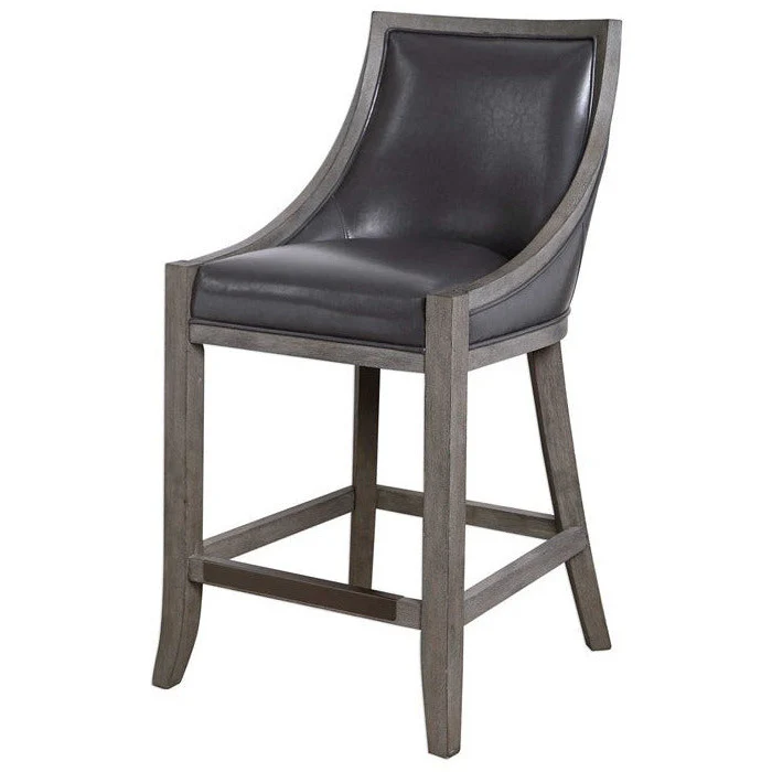 Uttermost Elowen Steel Gray Faux Leather Counter Stool With Wood Frame - Image 9