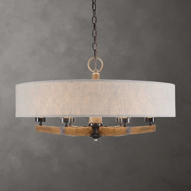 Uttermost Woodall Oatmeal Linen Shade with Curved Wood 6 Light Chandelier - Image 2