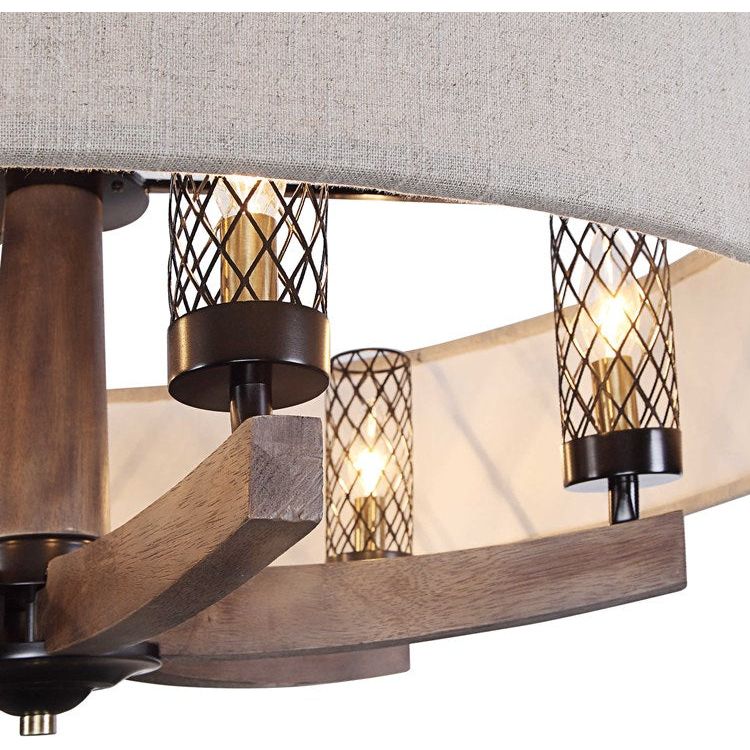 Uttermost Woodall Oatmeal Linen Shade with Curved Wood 6 Light Chandelier - Image 6