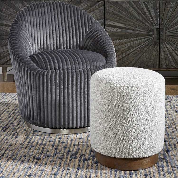 Uttermost Avila Gray Boucle Fabric Round Ottoman - Image 3