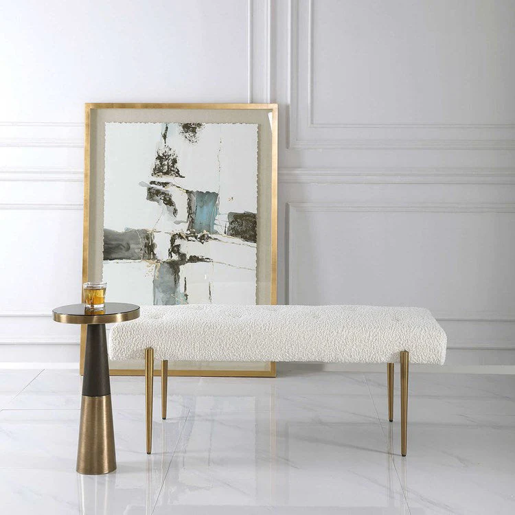 Uttermost Olivier White Faux Shearling Button Tufted Bench
