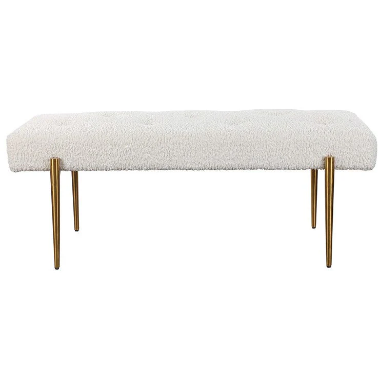 Uttermost Olivier White Faux Shearling Button Tufted Bench - Image 2