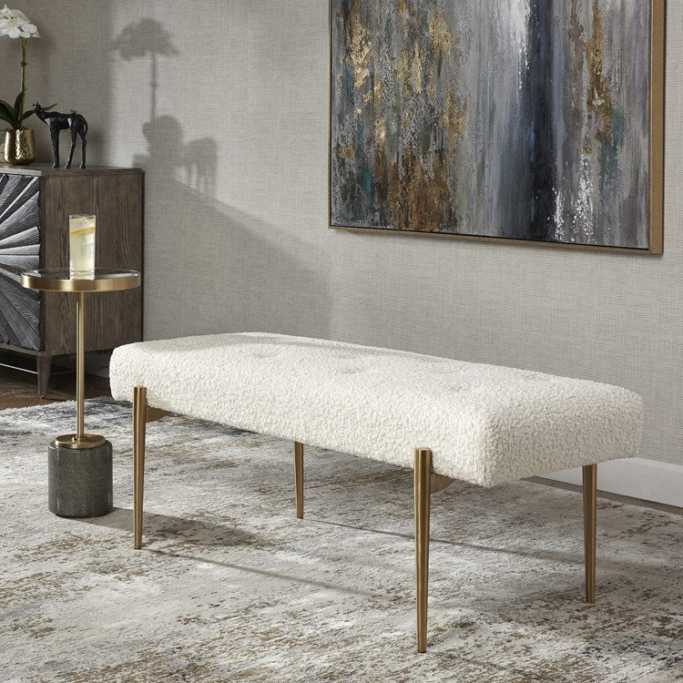 Uttermost Olivier White Faux Shearling Button Tufted Bench - Image 3