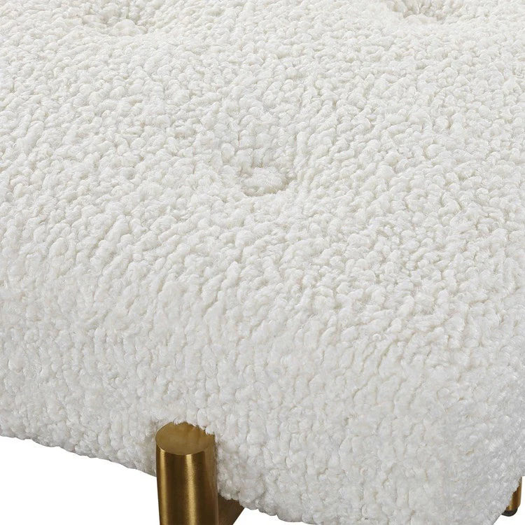Uttermost Olivier White Faux Shearling Button Tufted Bench - Image 6