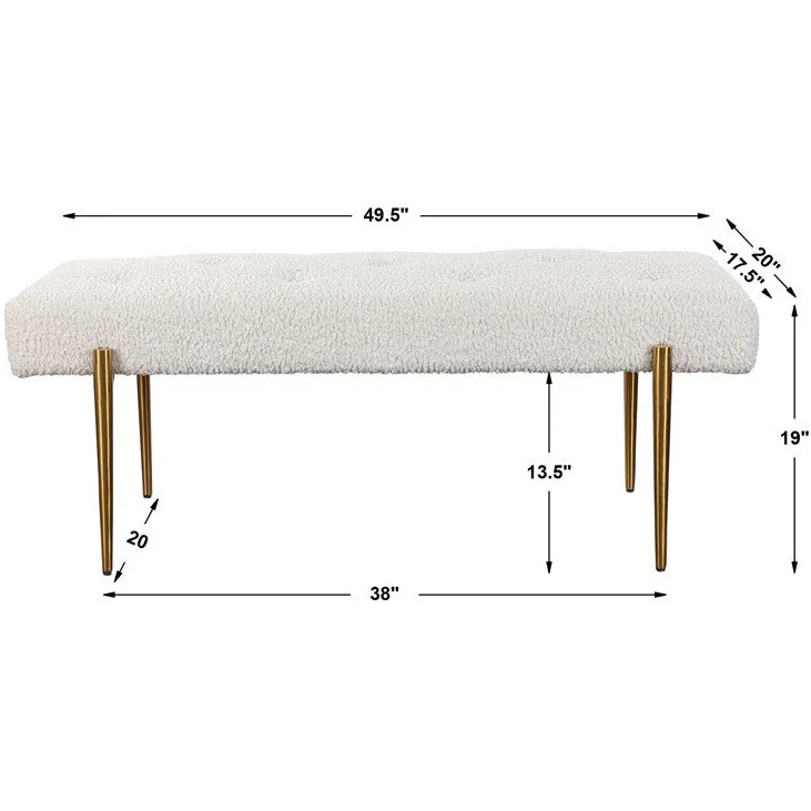 Uttermost Olivier White Faux Shearling Button Tufted Bench - Image 7