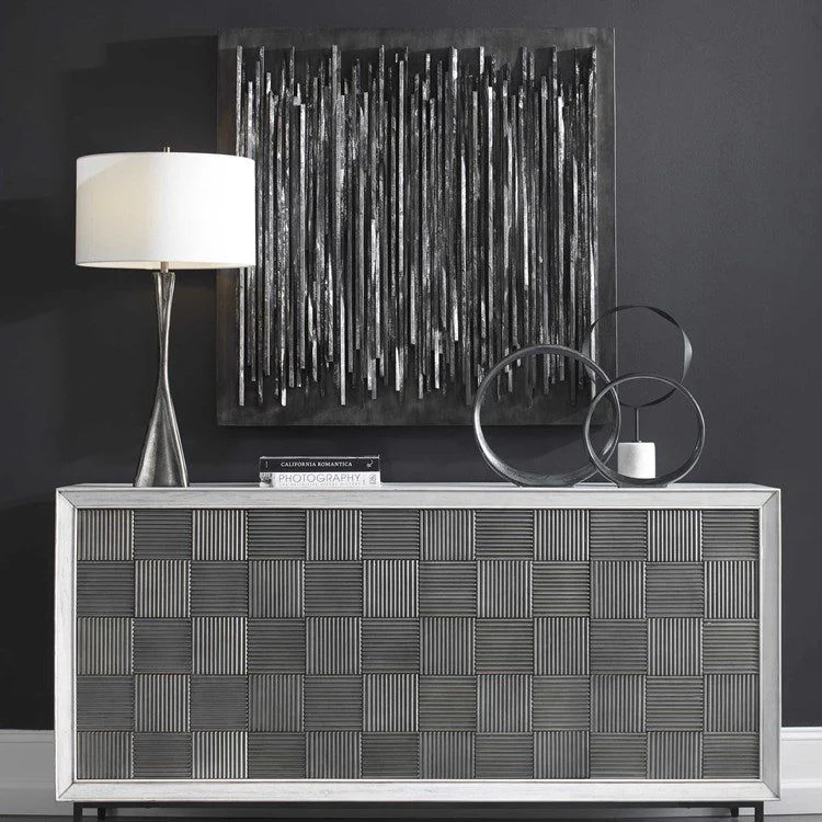 Uttermost Emerge Fossil Gray with Silver Leaf Accents Aged Teak Wood Wall Panel
