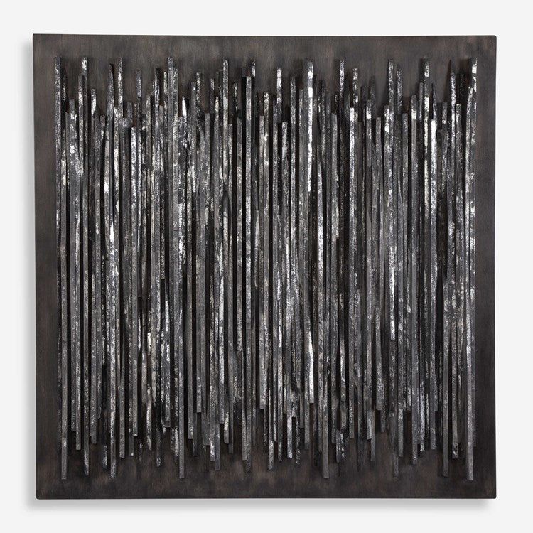 Uttermost Emerge Fossil Gray with Silver Leaf Accents Aged Teak Wood Wall Panel - Image 2