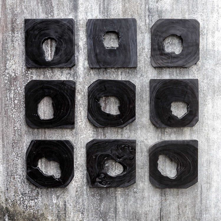 Uttermost Bahati Set of 9 Ebony Suar Wood Wall Art Decor - Image 4