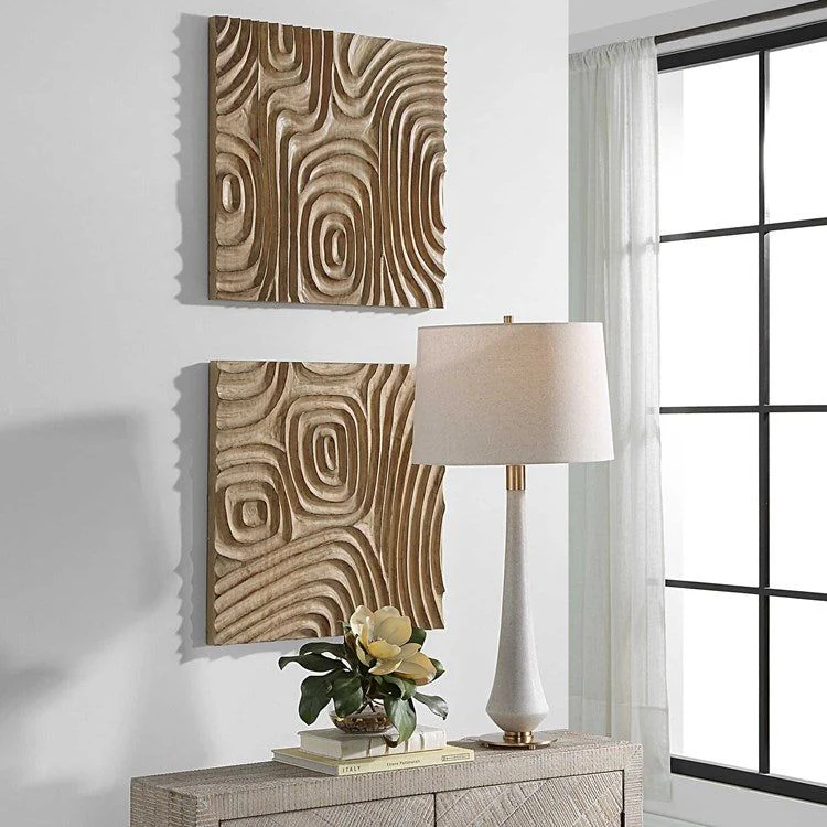 Uttermost Channels Set of 2 Hand Carved Natural Finished Pine Wood Wall Art Decor - Image 3