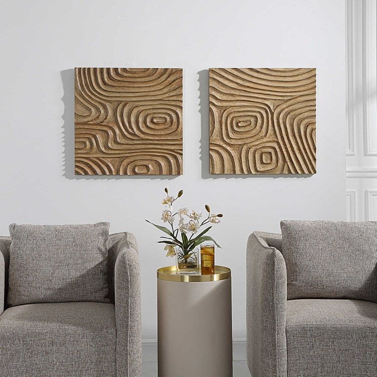 Uttermost Channels Set of 2 Hand Carved Natural Finished Pine Wood Wall Art Decor - Image 4