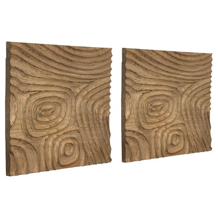 Uttermost Channels Set of 2 Hand Carved Natural Finished Pine Wood Wall Art Decor - Image 5
