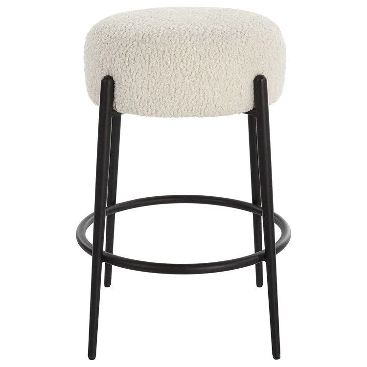 Uttermost Arles White Faux Shearling Seat Counter Stool With Black Metal Base - Image 5