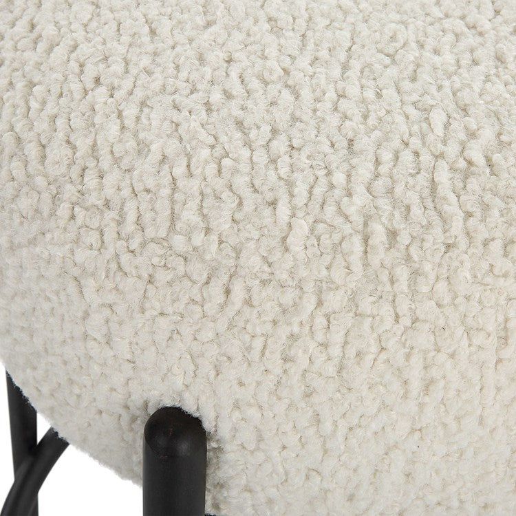 Uttermost Arles White Faux Shearling Seat Counter Stool With Black Metal Base - Image 6