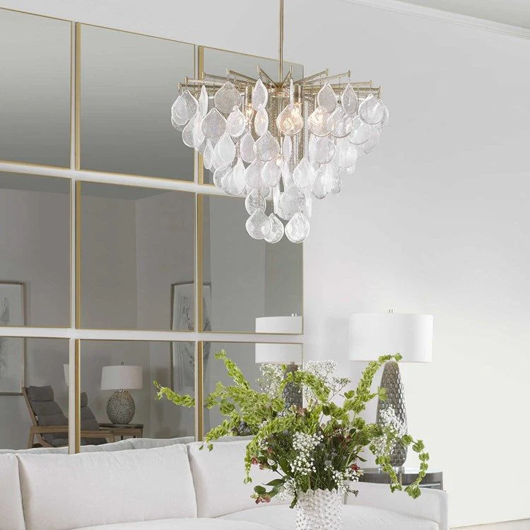Uttermost Goccia Tear Drop Seeded Glass with Silver Leaf Accents 6 Light Pendant