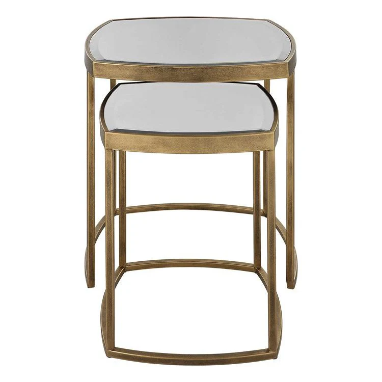 Uttermost Vista Beveled Mirrored Top with Antique Gold Base Set of 2 Nesting Tables