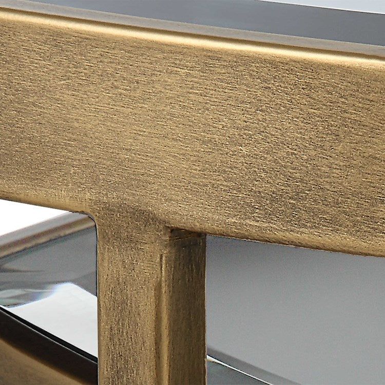 Uttermost Vista Beveled Mirrored Top with Antique Gold Base Set of 2 Nesting Tables - Image 7