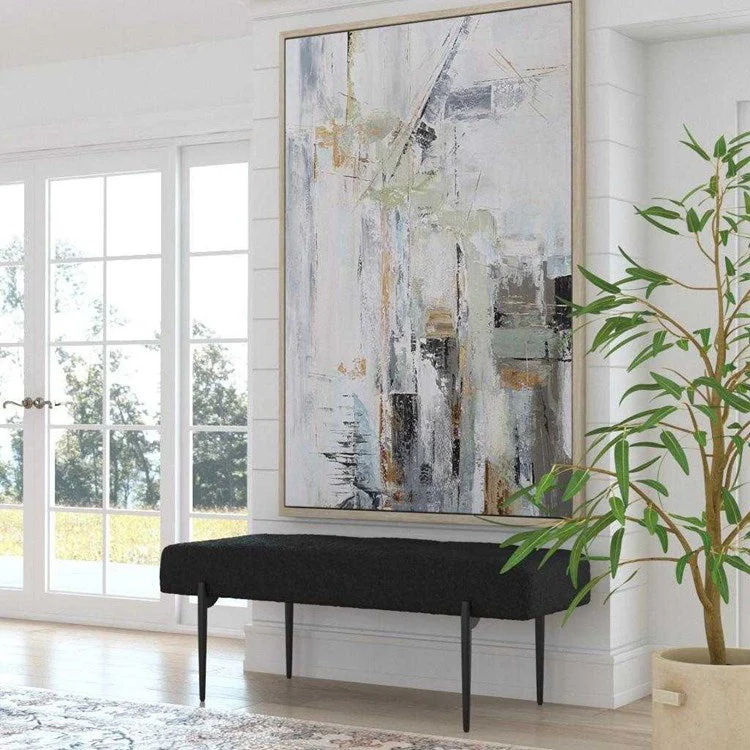 Uttermost Olivier Black Faux Shearling Seat Modern Steel Bench