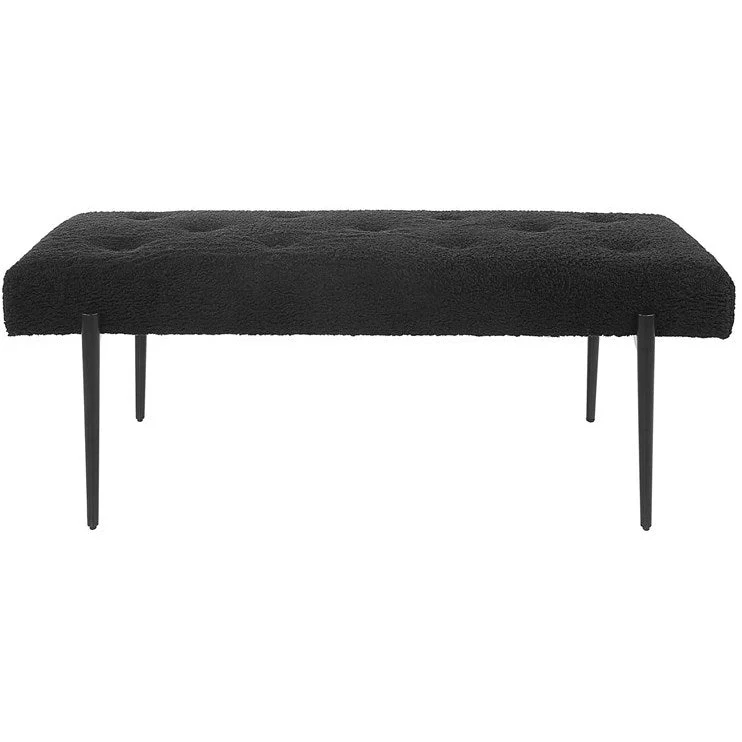 Uttermost Olivier Black Faux Shearling Seat Modern Steel Bench - Image 3