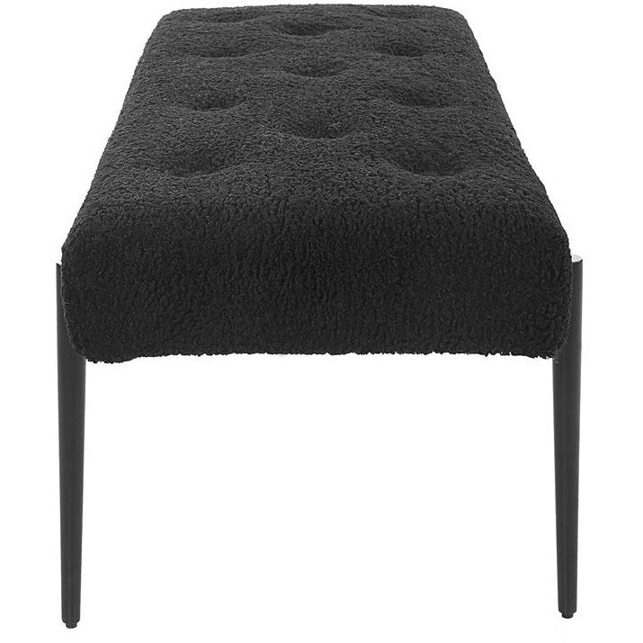 Uttermost Olivier Black Faux Shearling Seat Modern Steel Bench - Image 4