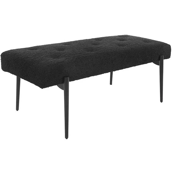 Uttermost Olivier Black Faux Shearling Seat Modern Steel Bench - Image 5
