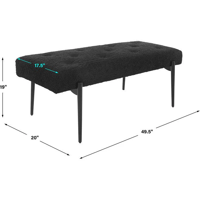 Uttermost Olivier Black Faux Shearling Seat Modern Steel Bench - Image 7
