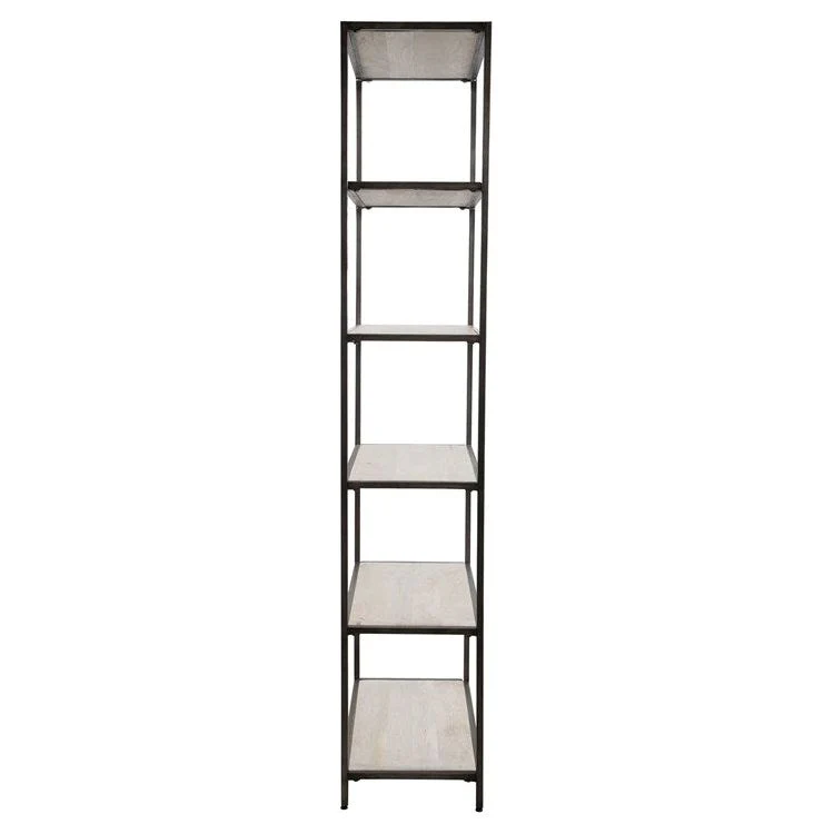 Uttermost Baldwin White Washed Mango Wood Shelves With Gunmetal Iron Frame Etagere Bookcase - Image 4