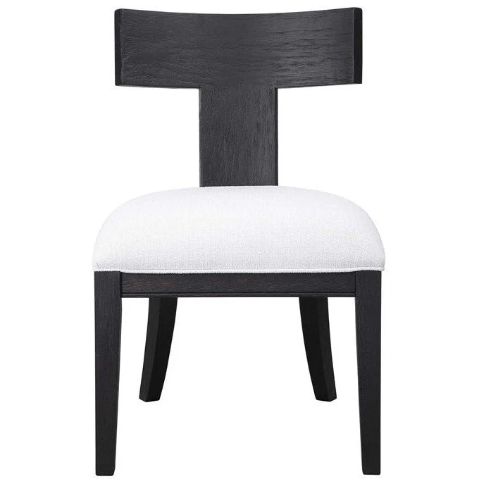 Uttermost Idris White Slubbed Performance Fabric Charcoal Black Wood Modern Dining Chair - Image 2