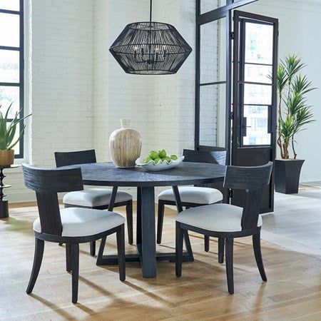 Uttermost Idris White Slubbed Performance Fabric Charcoal Black Wood Modern Dining Chair - Image 8