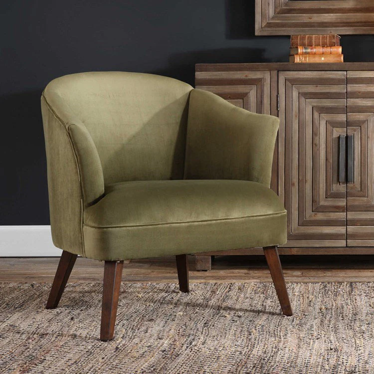 Uttermost Conroy Olive Green Velvet Barrel Back Accent Chair - Image 2