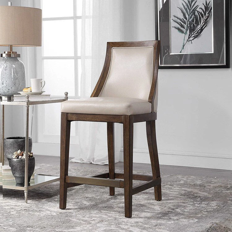 Uttermost Purcell Cappuccino Pebbled Faux Leather Counter Stool With Walnut Wood Frame - Image 3