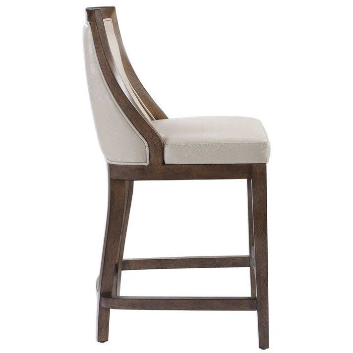 Uttermost Purcell Cappuccino Pebbled Faux Leather Counter Stool With Walnut Wood Frame - Image 5