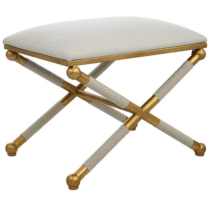 Uttermost Socialite Upholstered Seat Gold Leaf & White Iron Bench - Image 2