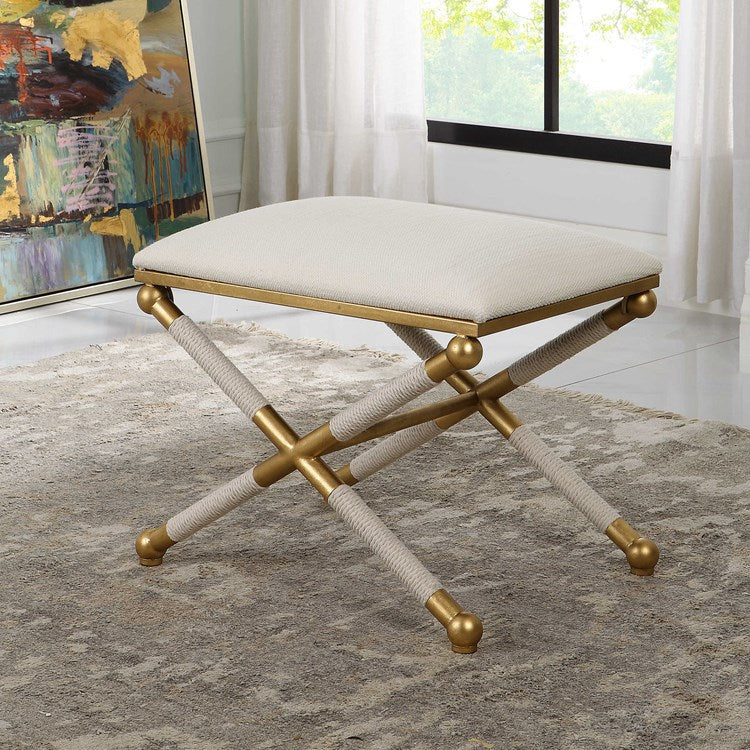 Uttermost Socialite Upholstered Seat Gold Leaf & White Iron Bench - Image 3