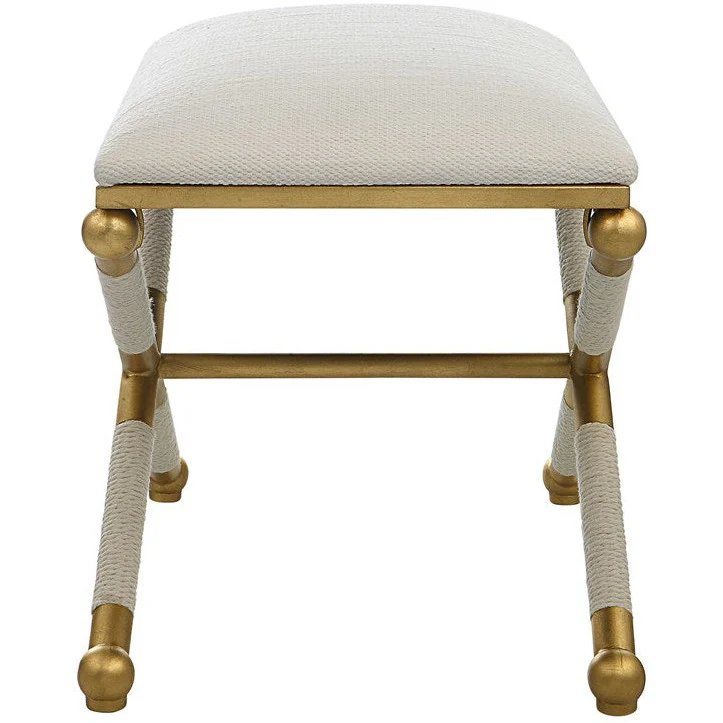 Uttermost Socialite Upholstered Seat Gold Leaf & White Iron Bench - Image 4