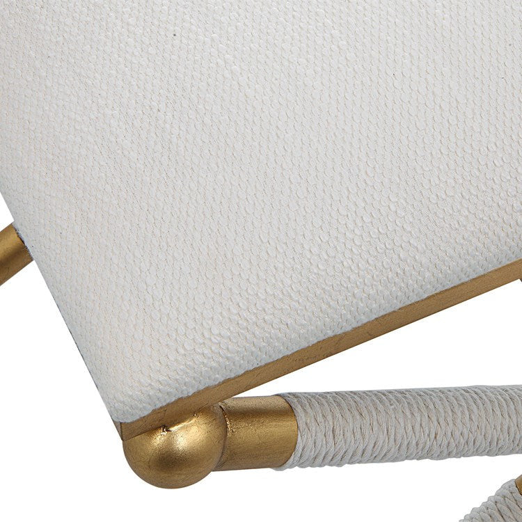 Uttermost Socialite Upholstered Seat Gold Leaf & White Iron Bench - Image 5