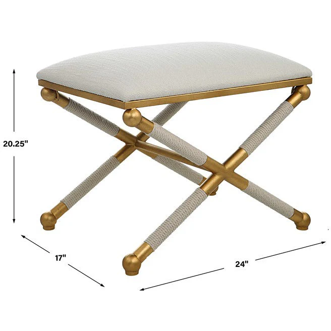 Uttermost Socialite Upholstered Seat Gold Leaf & White Iron Bench - Image 6