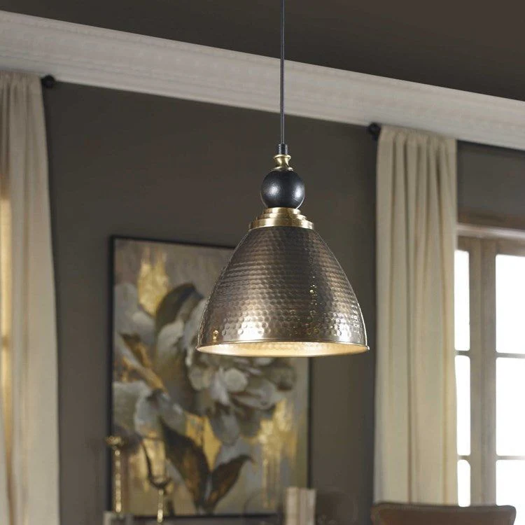 Uttermost Adastra Hammered Antique Brass Metal Shade Pendant Light - Image 3