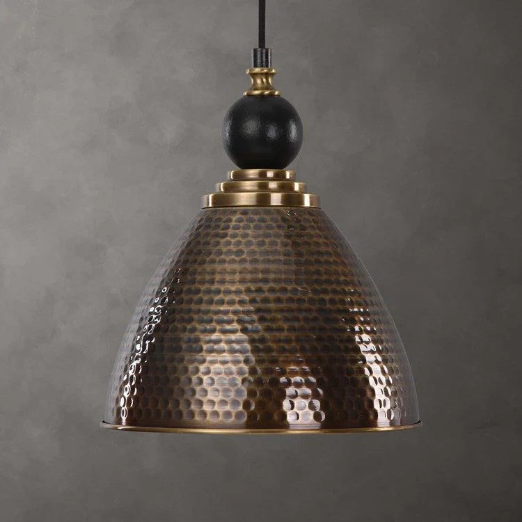 Uttermost Adastra Hammered Antique Brass Metal Shade Pendant Light - Image 4