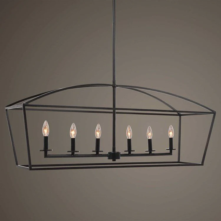 Uttermost Clayton Weathered Bronze Open Frame 6 Light Linear Chandelier - Image 4
