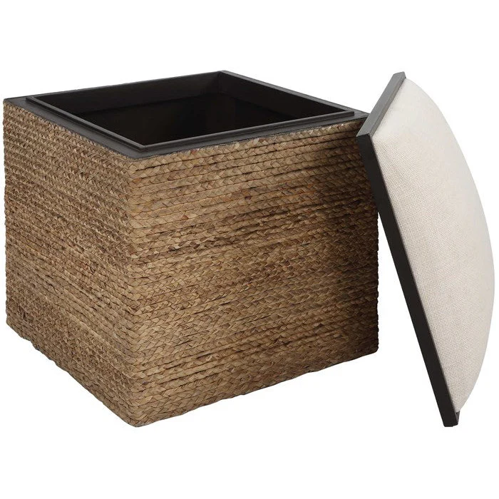 Uttermost Island Beige Performance Fabric Coastal Style Square Accent Stool - Image 5