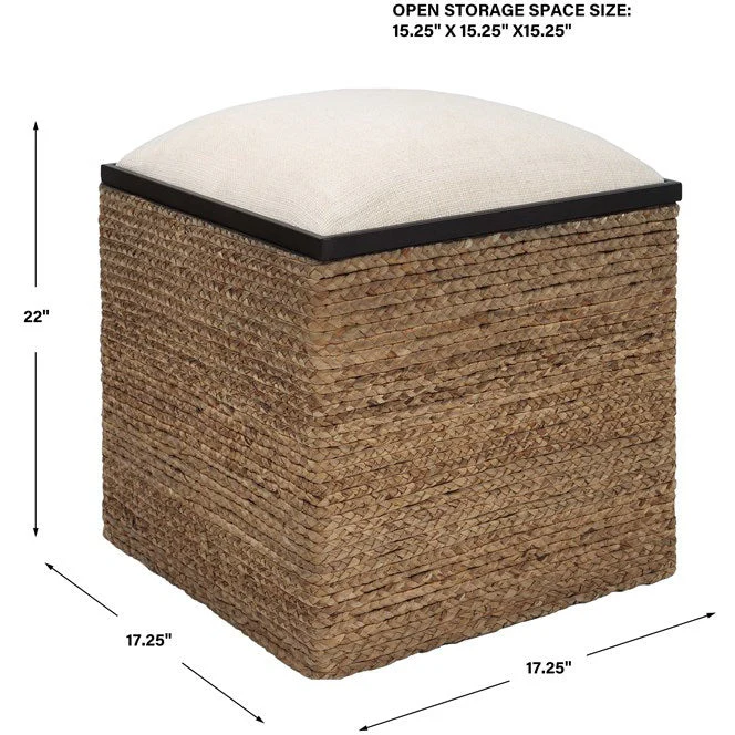 Uttermost Island Beige Performance Fabric Coastal Style Square Accent Stool - Image 8