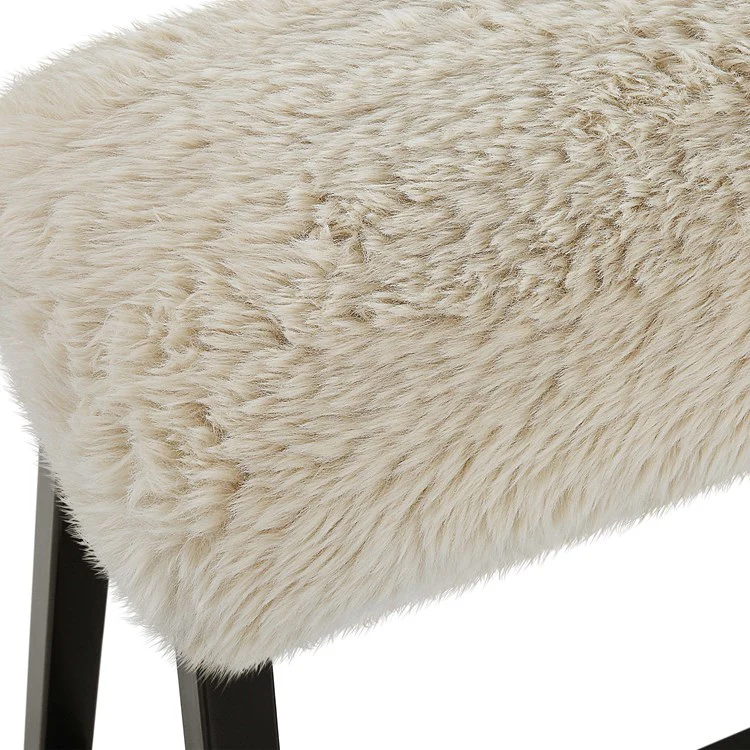 Uttermost Taupo Cream Long Haired Faux Sheepskin with Matte Black Iron Base Bench - Image 5