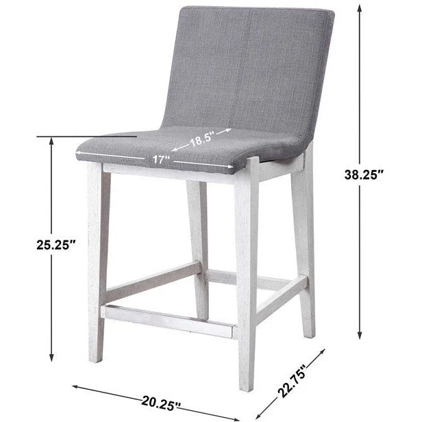 Uttermost Brazos Charcoal Linen Performance Fabric Counter Stool Aged White Wood Frame - Image 8