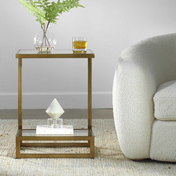 Uttermost Musing Glass Top With Brushed Brass Base Accent Table - Image 3