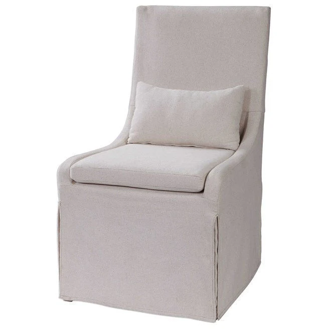 Uttermost Coley Off-White Linen Performance Fabric Slipcovered Armless Chair With Pillow - Image 3