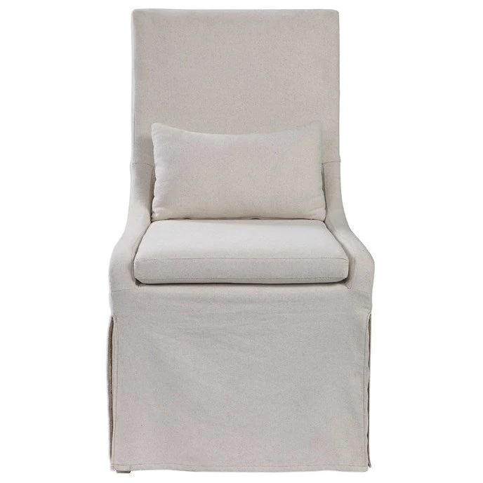 Uttermost Coley Off-White Linen Performance Fabric Slipcovered Armless Chair With Pillow - Image 4