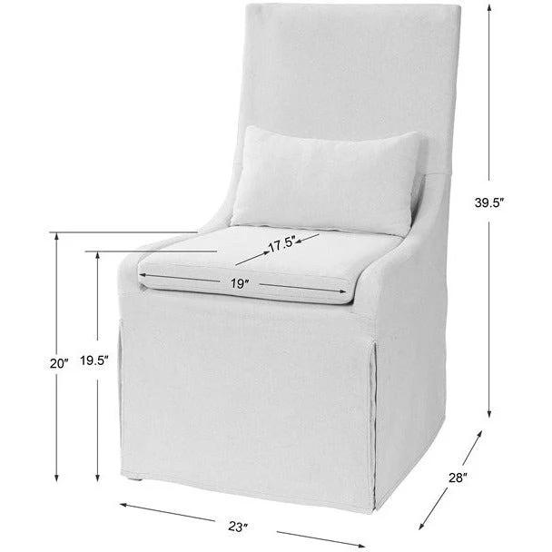 Uttermost Coley Off-White Linen Performance Fabric Slipcovered Armless Chair With Pillow - Image 7