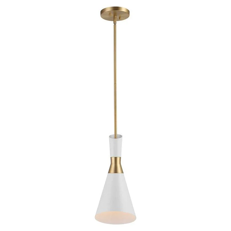 Uttermost Eames Modern White and Antique Brass Finish Cone Pendant Light - Image 5