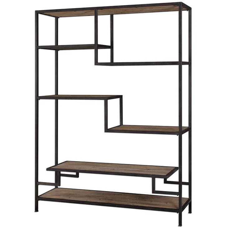 Uttermost Sherwin Reclaimed Pine With Aged Black Iron Etagere Bookcase - Image 4